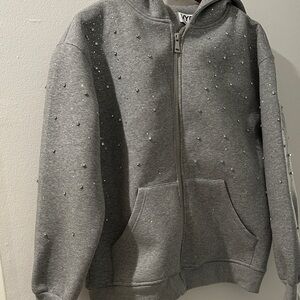VYBES Gray Rhinestone Galaxy zip up
